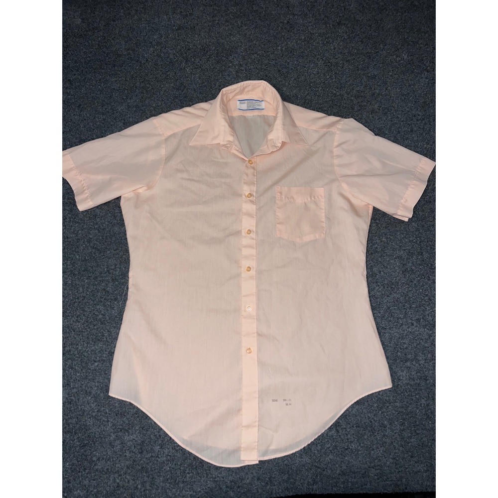 Vintage 80s Sears Perma-Prest Peach Short Sleeve Button Down Shirt Mens 15.5